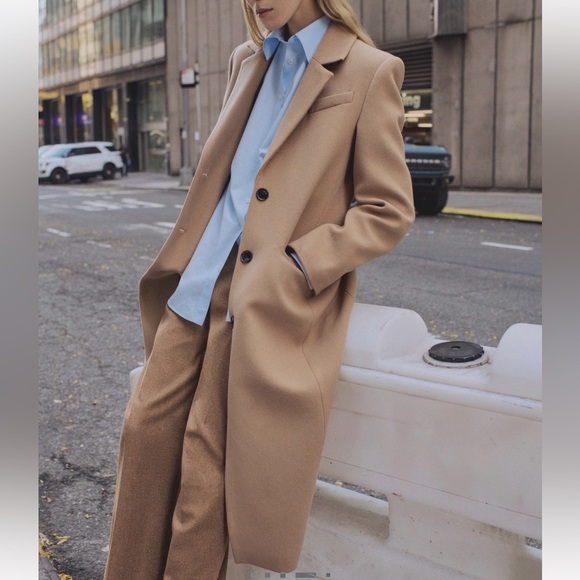 Mango Tailored Camel Blazer Wool Blend Long Coat Outerwear Capsule S